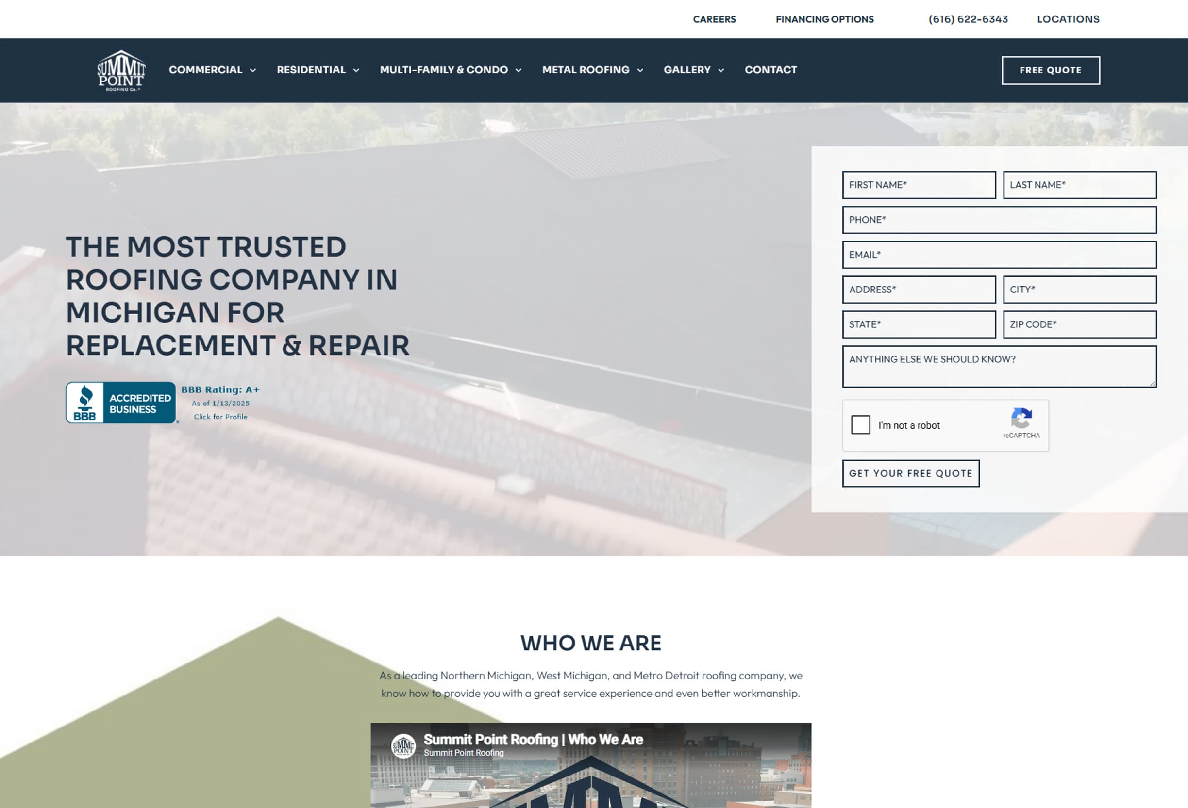 Summit Point Roofing website homepage and digital experience