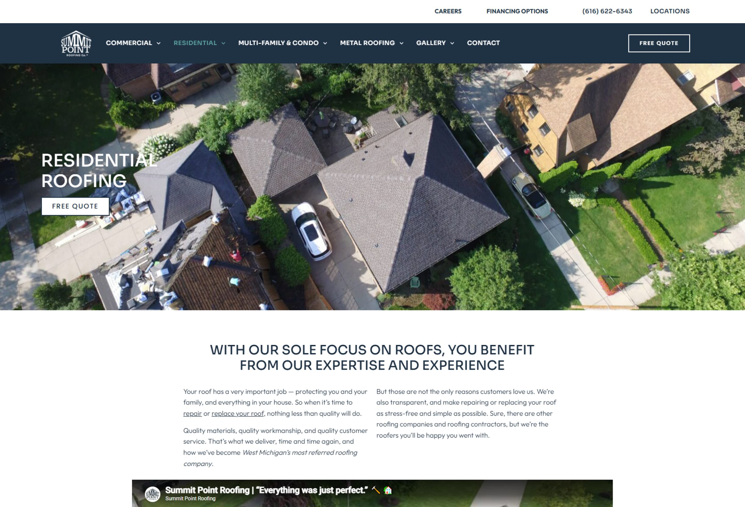 Summit Point Roofing website project and service content