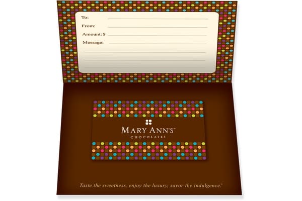 Mary Ann's Chocolates open gift box packaging
